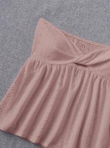 SHEIN EZwear 前扭結網眼刺繡抹胸上衣 - 藕粉色 - 查看 4