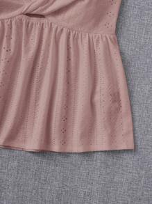 SHEIN EZwear 前扭結網眼刺繡抹胸上衣 - 藕粉色 - 查看 5