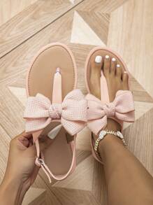 Giày Xăng Đan Màu Hồng Thời Trang Cho Nữ, Xăng Đan Thông Trang Trí Nơ - Hồng - Xem 1