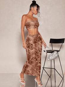 SHEIN BAE Floral Print Tube Top & Pencil Skirt