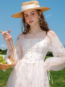 Vestido de manga farol con estampado floral