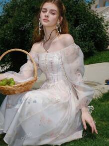 Vestido de manga farol con estampado floral