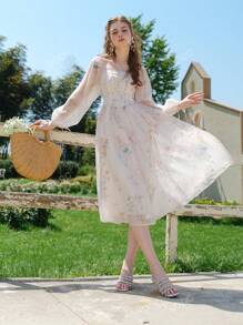 Vestido de manga farol con estampado floral
