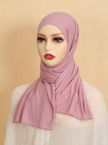 素色圍巾式頭巾 - 藕粉色 - 查看 1