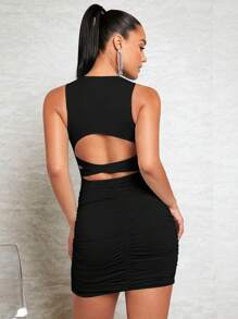 SHEIN BAE Cut Out Backless Ruched Bodycon Dress