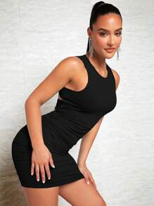 SHEIN BAE Cut Out Backless Ruched Bodycon Dress