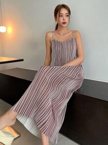 Dazy Designer 條紋印花傘狀裙 - 咖啡棕 - 查看 6