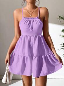 SHEIN PETITE Đầm Hội Chữ thập Viên lá sen màu trơn Gợi cảm - Màu tím - Xem 5
