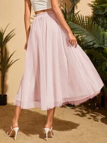 SHEIN Privé Váy nữ Xếp li màu trơn Thanh lịch - Màu Hồng baby - Xem 2