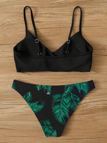 SHEIN Swim ملابس سباحة بيكيني بطباعة استوائية عنق متداخل