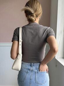 DAZY Letter Graphic Crop Tee - Chocolate Brown - View 2