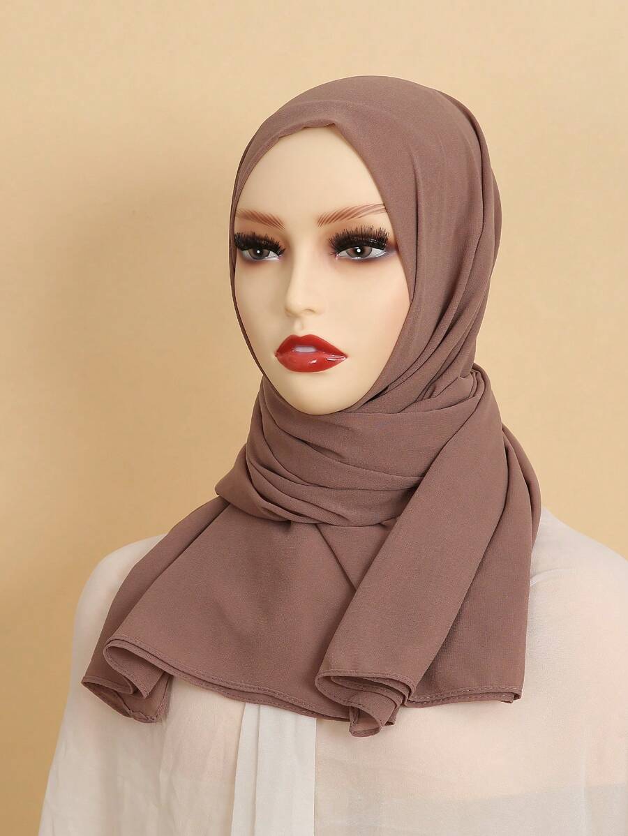 Solid Scarf-Style Hijab - Coffee Brown - View 1