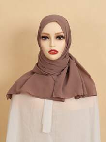 Solid Scarf-Style Hijab - Coffee Brown - View 2