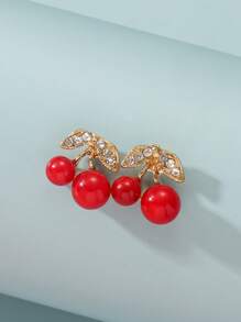 2 chiếc bông tai trang trí rhinestone trang trí hoa anh đào - Đỏ - Xem 2