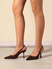 elegante café marrón Tacones para minimalista de punta con tacón delgado Zapatos de salón destalonados - Café integral - Ver 2