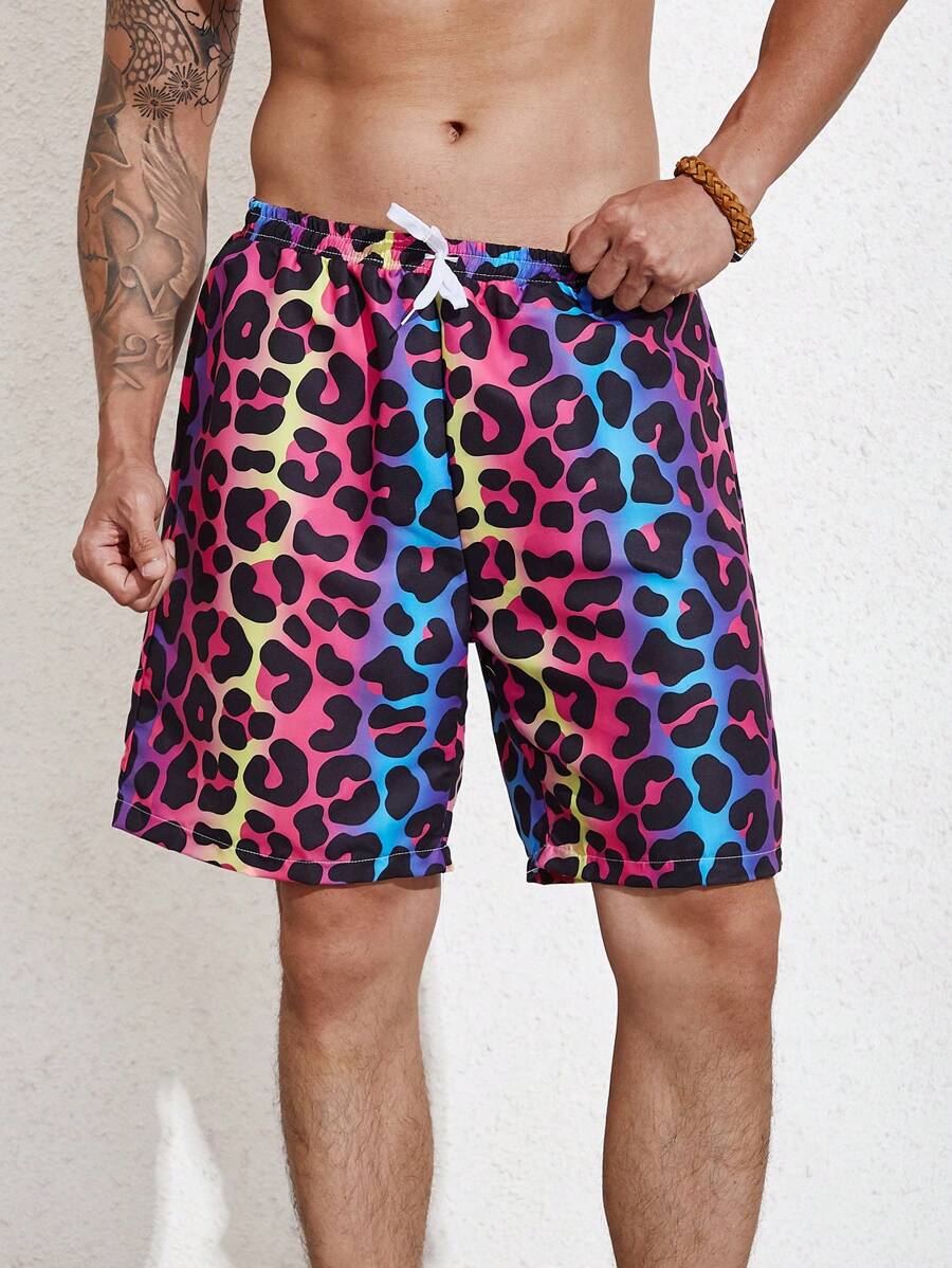 Manfinity Bañador con cordón en la cintura para hombre, 1 pieza, estampado integral - Multicolor - Ver 1