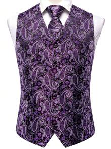 Nam 1 Miếng In hoa Paisley Áo gi lê - Màu tím  Violet - Xem 3