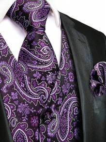 Nam 1 Miếng In hoa Paisley Áo gi lê - Màu tím  Violet - Xem 4