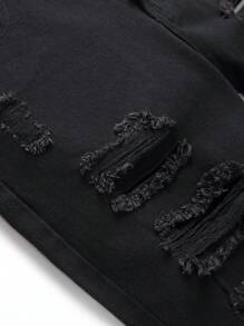 Vaqueros ajustados rasgados y deshilachados para hombre - Negro - Ver 3