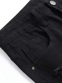 Vaqueros ajustados rasgados y deshilachados para hombre - Negro - Ver 5