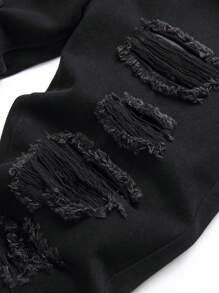 Vaqueros ajustados rasgados y deshilachados para hombre - Negro - Ver 6