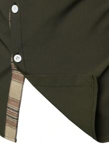 Hombres Camisa de cuadros en contraste cuello con bolsillo delantero - Verde militar - Ver 3