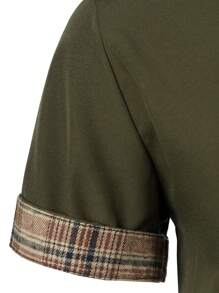 Hombres Camisa de cuadros en contraste cuello con bolsillo delantero - Verde militar - Ver 6