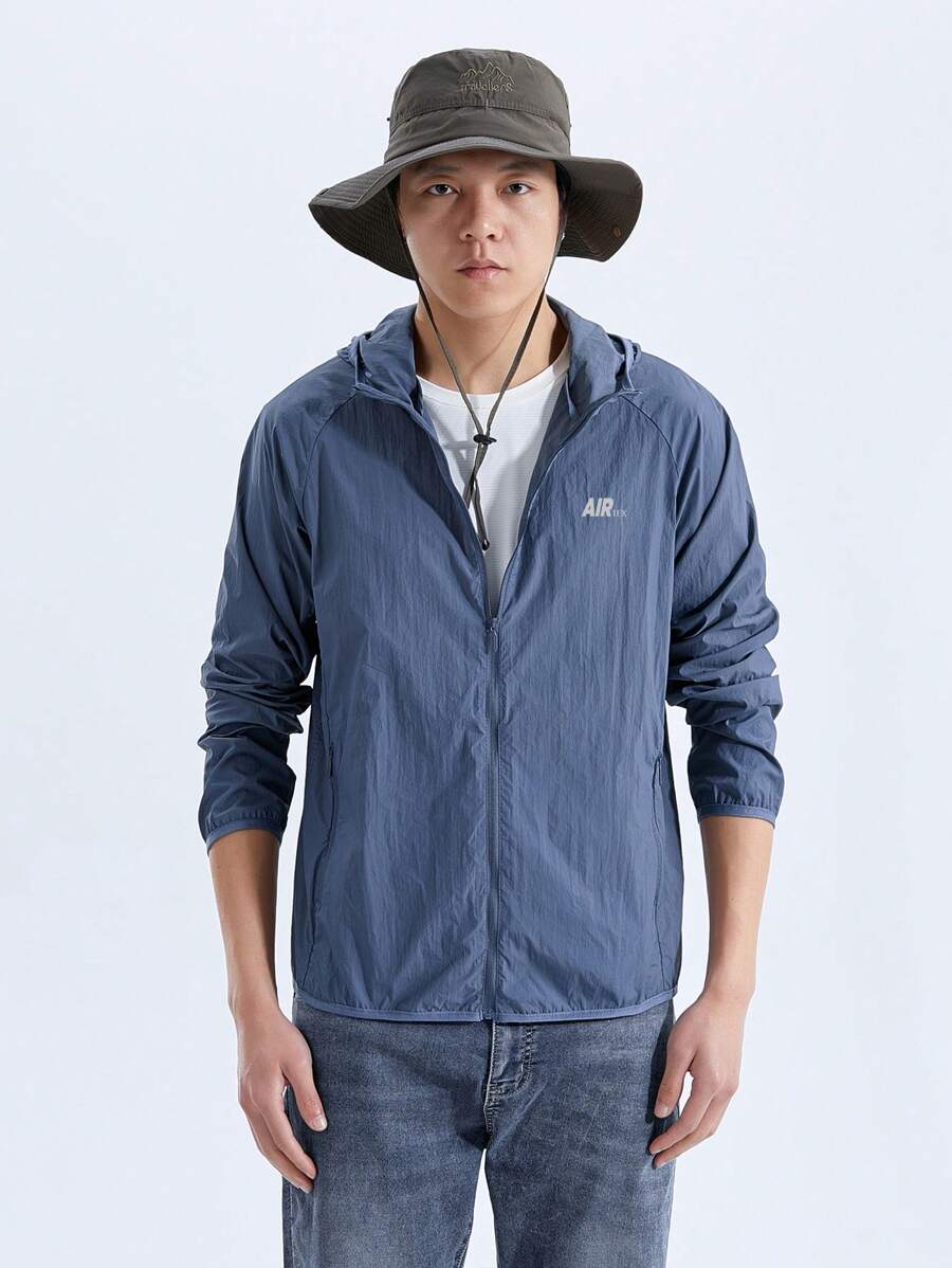 Men Zip Up Hooded Sun Protective Sports Jacket Gym Clothes Men - Dusty Blue - View 1