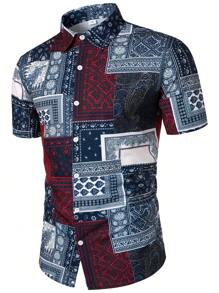 Áo sơ mi Nam Nút phía trước Chắp vá Paisley Boho - Nhiều màu - Xem 1
