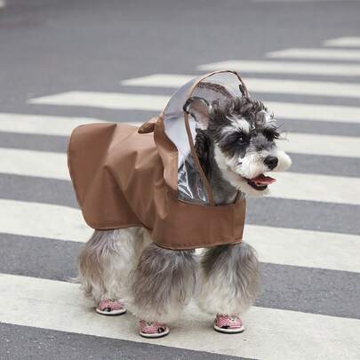 PETSIN 1pc Fabric Cartoon Bear Design Hooded Pet Raincoat For Dog And Cat For Rainy Day