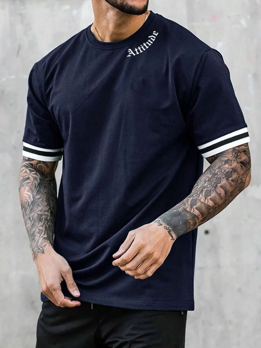 Manfinity Homme Áo thun & Áo lót Nam Lá thư Giải trí - Màu xanh hải quân - Xem 1