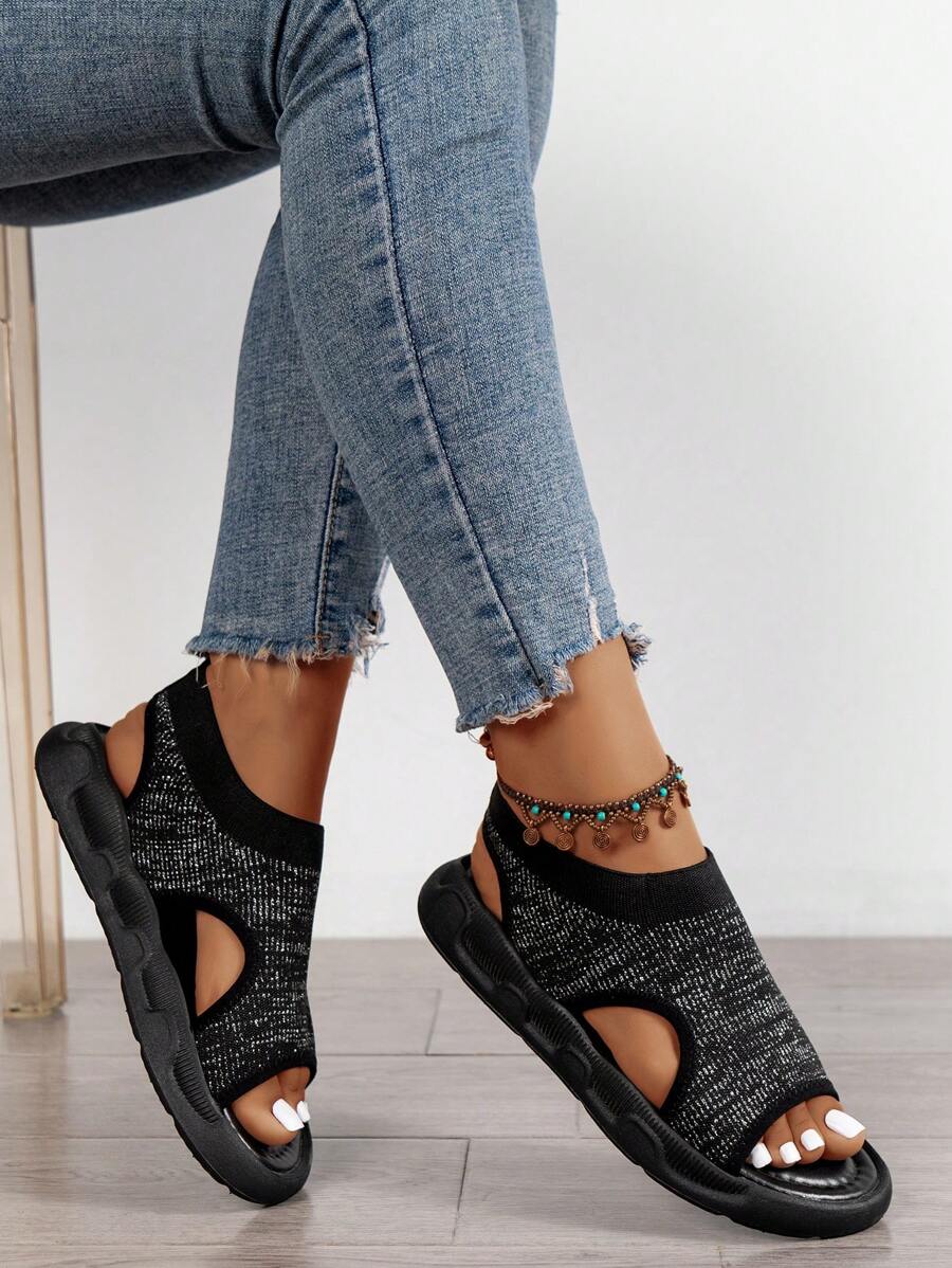 Dép Đen Thể Thao Cho Nữ, Dép Thể Thao Cut Out - màu đen - Xem 1