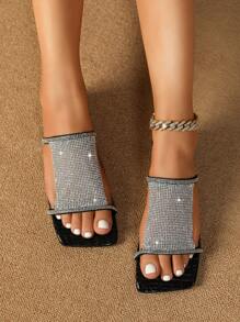 Dép Sandal Quyến Rũ Cho Nữ, Dép Sandal Đính Đá Rhinestone Trang Trí Ngày Lễ Tình Nhân - màu đen - Xem 7