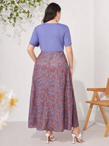 Mulvari Đầm Plus Size xoắn lại Họa tiết hoa Boho - Màu tím - Xem 2