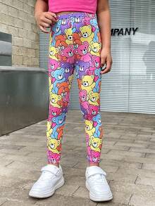 SHEIN Toddler Girls Cartoon Graphic Leggings - Multicolor - View 3