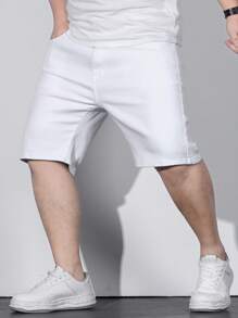 Manfinity Men Plus Cotton Slant Pocket Bermuda Denim Shorts - White - View 1