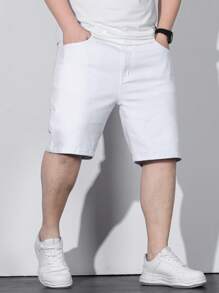Manfinity Men Plus Cotton Slant Pocket Bermuda Denim Shorts - White - View 7