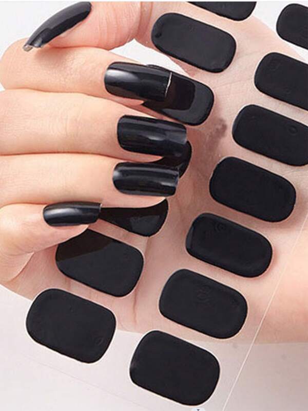 Upgrade Your Look With Full Nail Sticker, 16pcs Paper Solid Color Fit