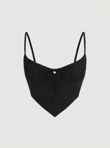 SHEIN ICON Áo khoác và áo lót dành cho xe tăng nữ Bất đối xứng Thắt nơ trước Nếp gấp Phần Ngực màu trơn Gợi cảm - màu đen - Xem 1
