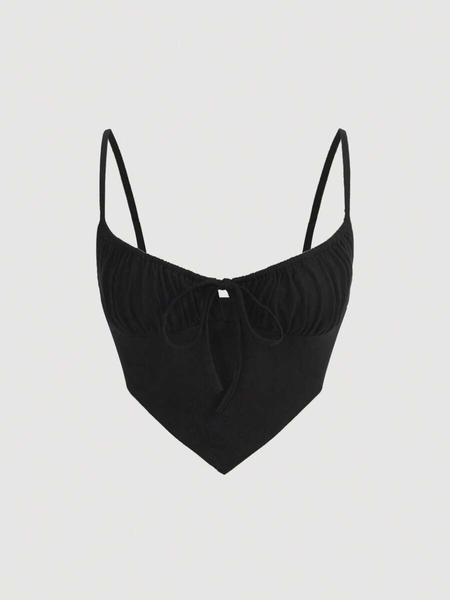 SHEIN ICON Áo khoác và áo lót dành cho xe tăng nữ Bất đối xứng Thắt nơ trước Nếp gấp Phần Ngực màu trơn Gợi cảm - màu đen - Xem 1