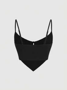 SHEIN ICON Áo khoác và áo lót dành cho xe tăng nữ Bất đối xứng Thắt nơ trước Nếp gấp Phần Ngực màu trơn Gợi cảm - màu đen - Xem 2