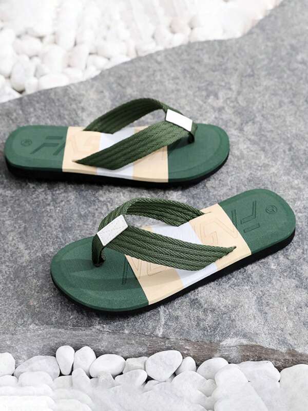 Men Colorblock Flip Flops, Canvas Fashion Flip Flops