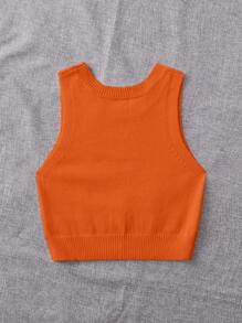 Chiquease Solid Ribbed Knit Sweater Vest - Orange - View 2