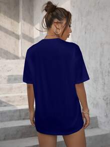 SHEIN Unity Cartoon Graphic Drop Shoulder Tee - Navy Blue - View 2