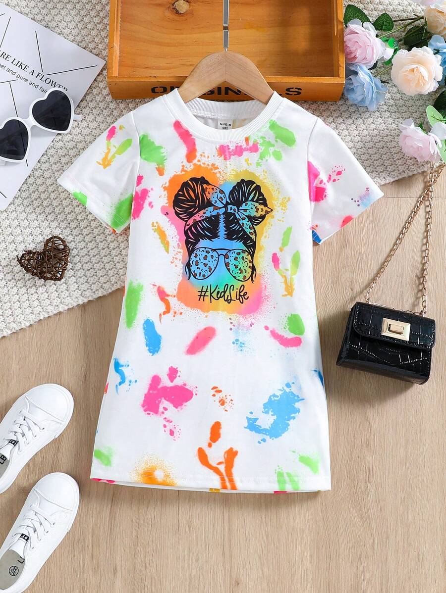 Toddler Girls Letter & Figure Graphic Tee Dress