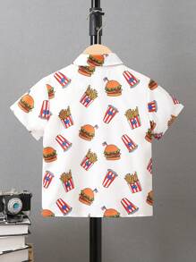 SHEIN 小男童旗和漢堡印花襯衫不帶T恤 - 白色 - 查看 2