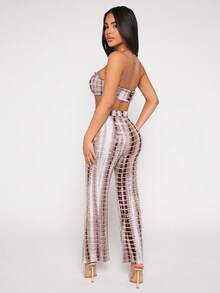 SHEIN PETITE Tie Dye Drawstring Front Tube Top & Flare Leg Pants - Multicolor - View 2