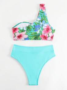 Áo tắm bikini một vai in họa tiết nhiệt đới - Nhiều màu - Xem 4