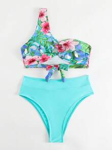 Áo tắm bikini một vai in họa tiết nhiệt đới - Nhiều màu - Xem 7