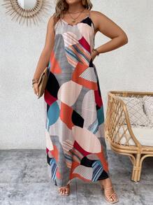EMERY ROSE Plus Geo Print Hidden Pocket Cami Dress - Multicolor - View 3